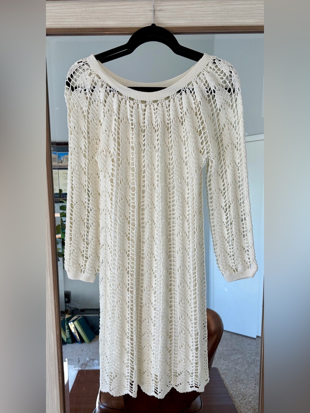 Trina Turk Pima Cotton Sur Crochet Boho Sweater Dress in White sz Small